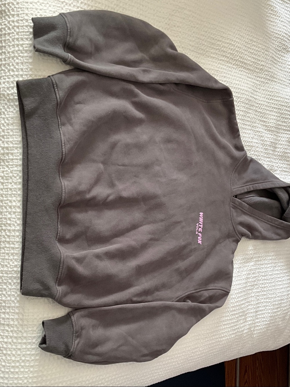 Gray White Fox Hoodie with Pink Logo